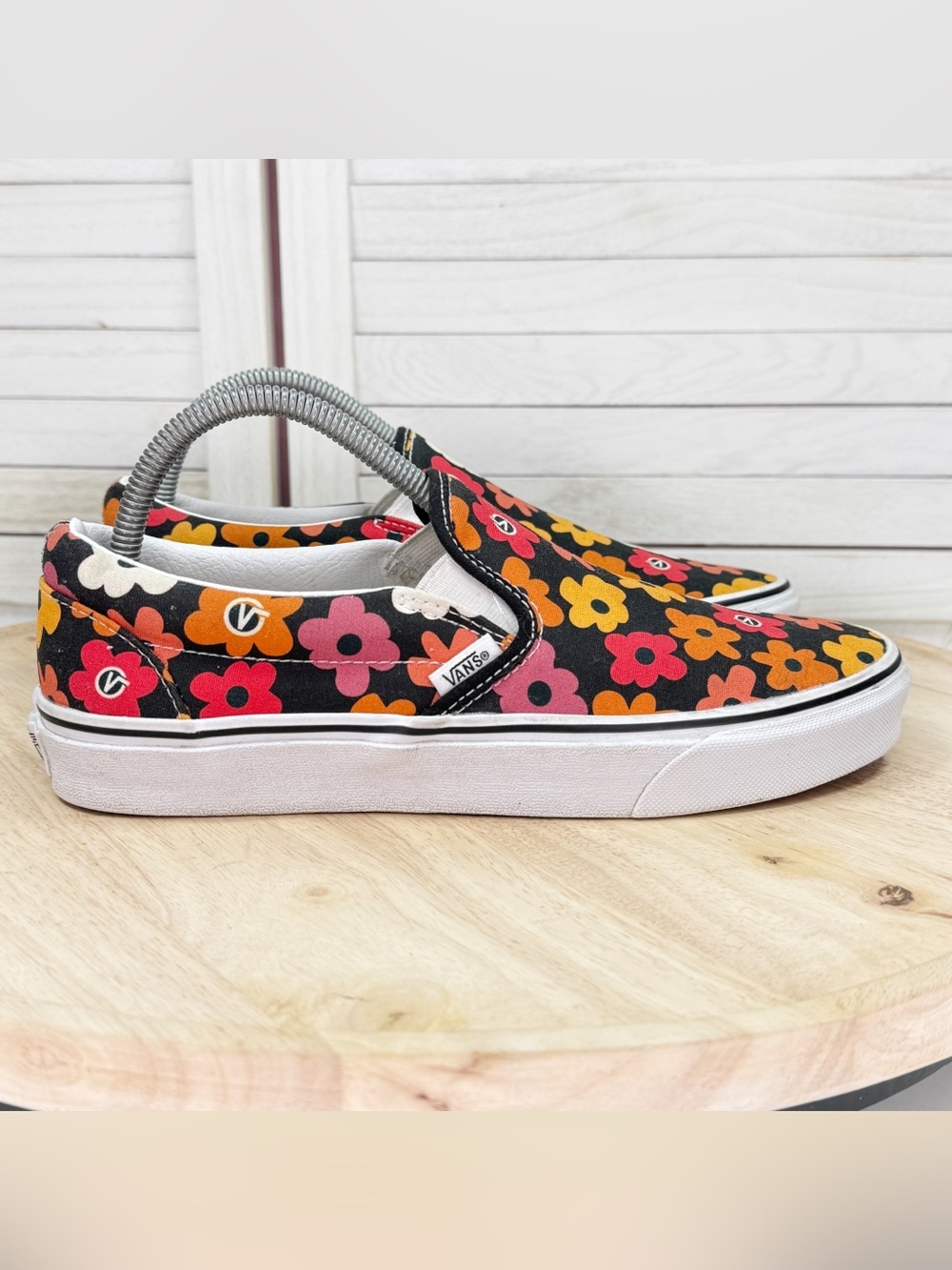 Vans Classic Slip On Sneakers Retro Floral Print Black Multi 8 Men 9.5 Women